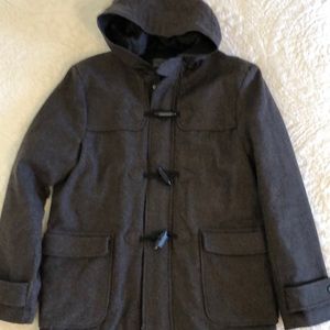 Gap wool blend black/brown tweed duffle coat w/ toggle buttons - very warm!